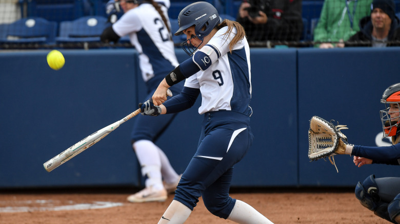 Penn State's Tori Dubois (9) during the game with Bucknell. The Nittany Lions earned a two-game sweep of in-state foe Bucknell Wednesday, April 19, 2016 in a mid-week non-conference contest at Nittany Lion Softball Park and Beard Field.
Photo by Mark Selders