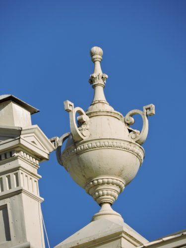 AN URN is one of the ornate decorations on the Belmont County Courthouse.